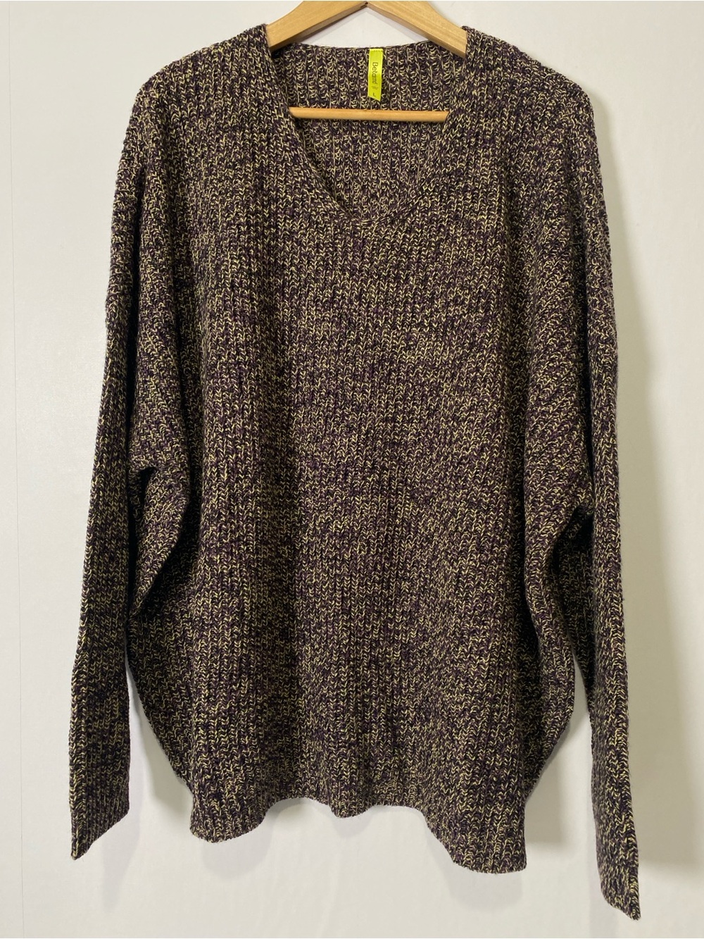 Betabrand Women's Pullover Sweater V-neck Brown Purple Knit Wool blend Cozy Lge